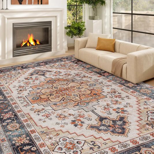 Vintage Machine Washable Oriental Medallion Area Rug For Living Room