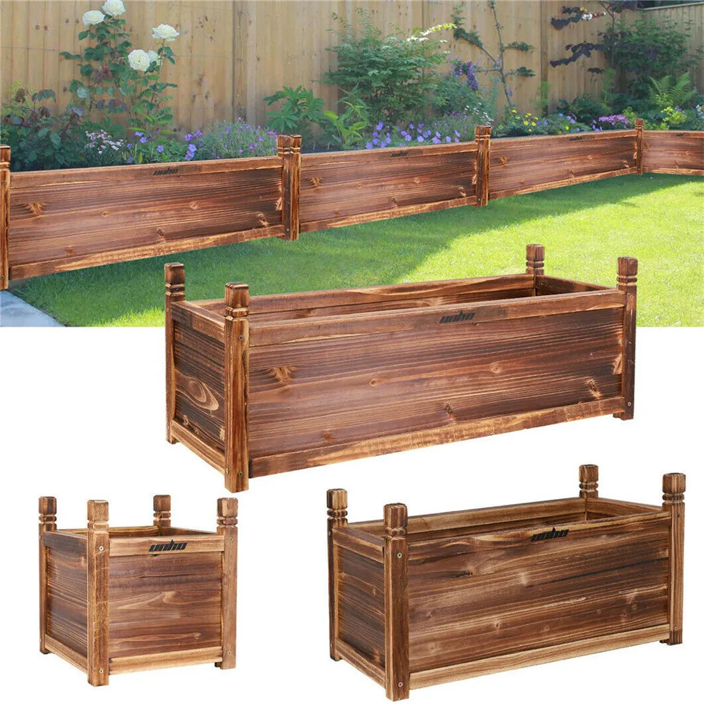 Wooden Raised Planter Box For Indoor Outdoor Vegetable Gardening