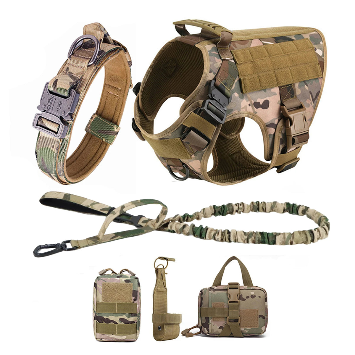 Tactical Nylon Dog Harness With Padded Straps And Molle Pouches