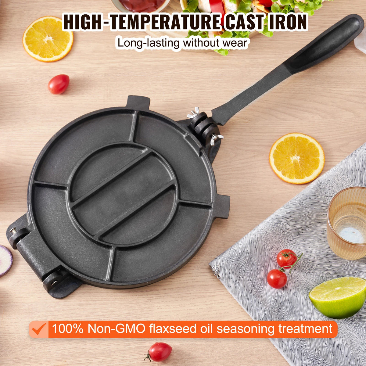 VEVOR Cast Iron Heavy Duty Tortilla Press With Grilling Plates