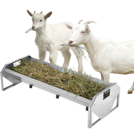 SucceBuy Galvanized Steel Livestock Hay Feeding Trough for Farm Animals