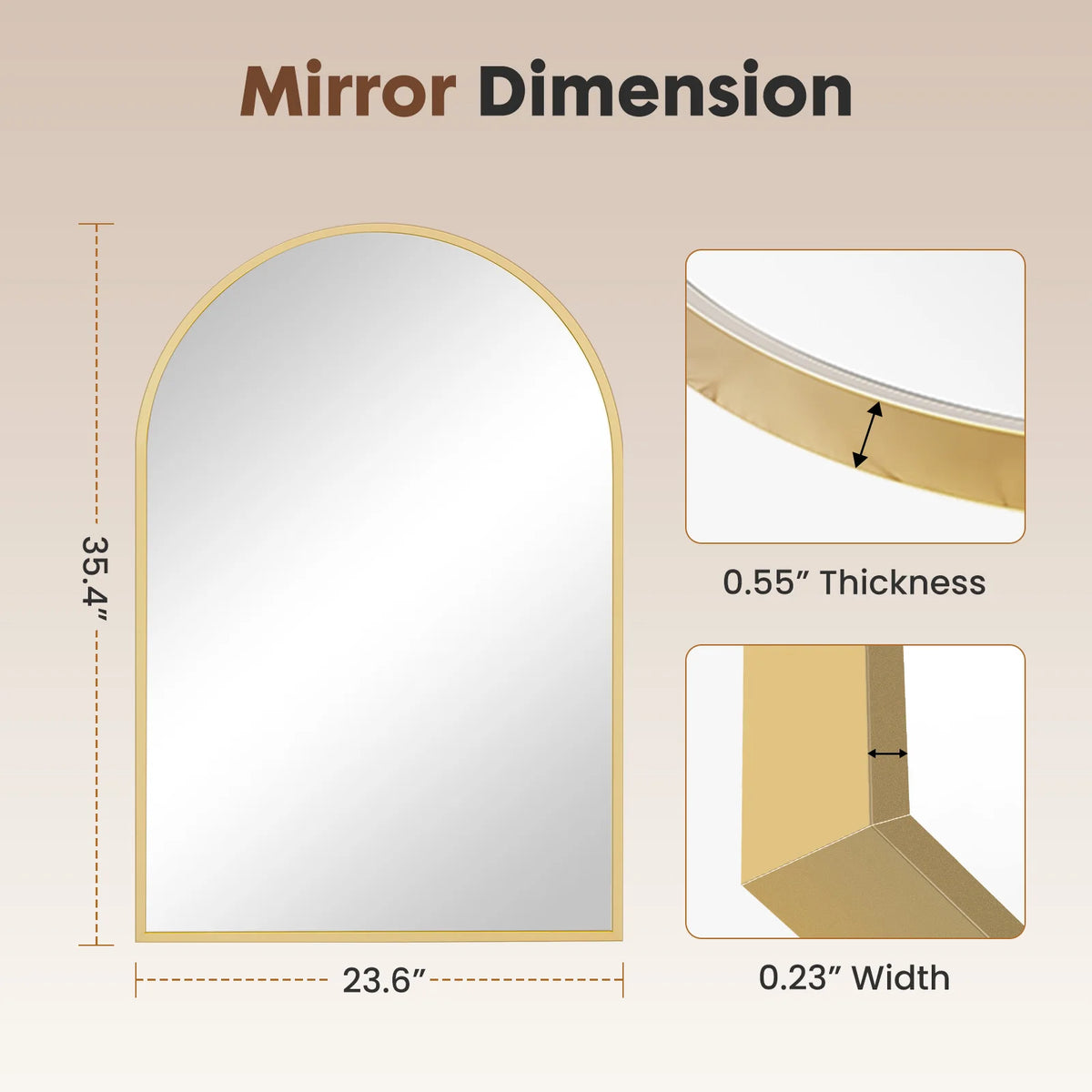 JHK Arched Metal Framed Bathroom Mirror Modern Wall Decor