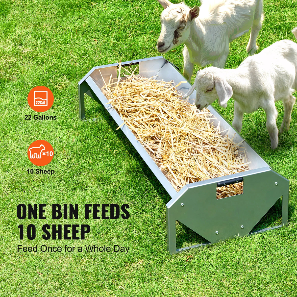 SucceBuy Galvanized Steel Livestock Hay Feeding Trough for Farm Animals