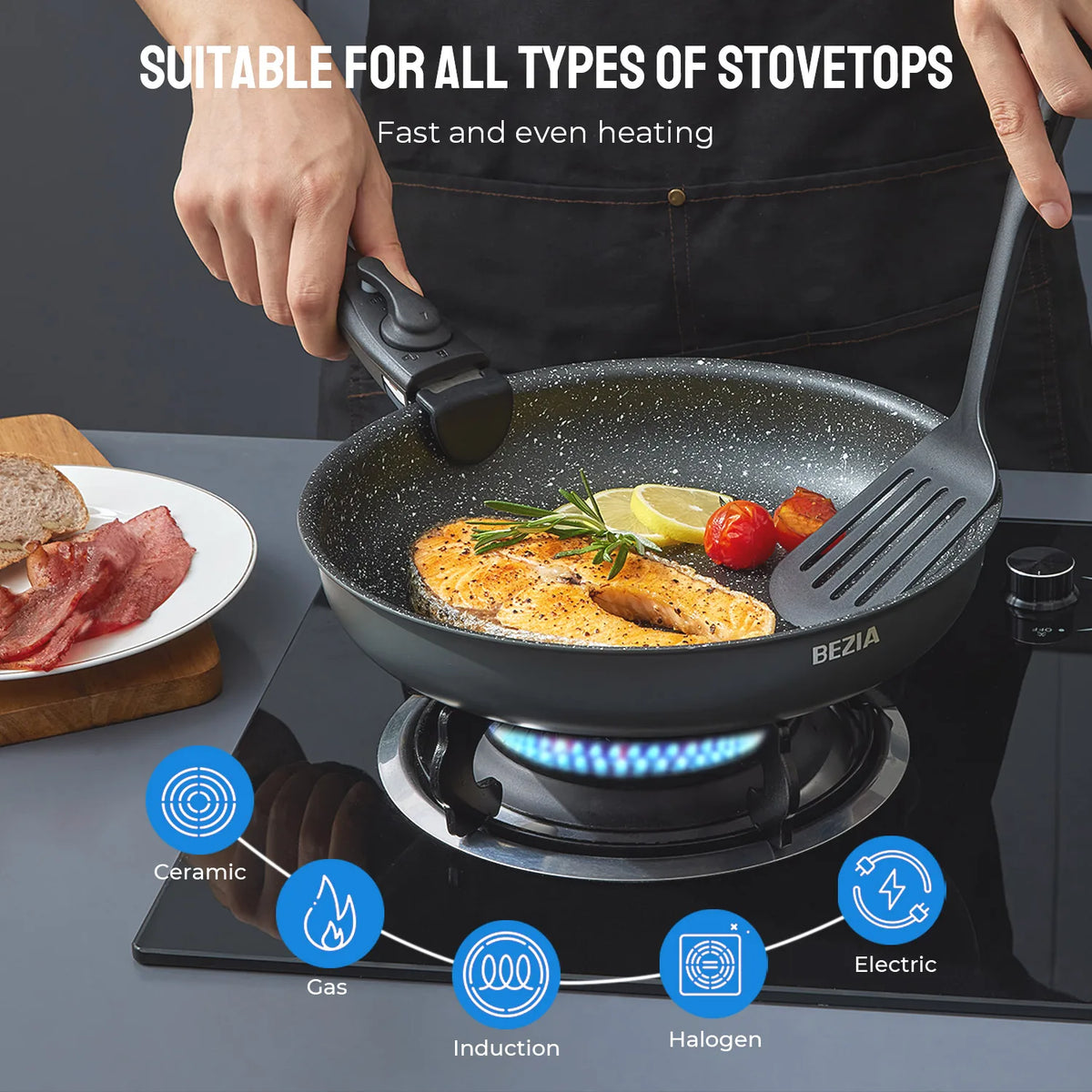 Induction Compatible Nonstick Aluminum Cookware Set With Removable Handles