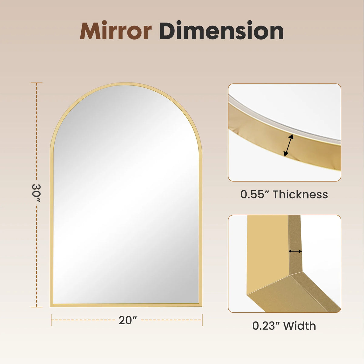 JHK Arched Metal Framed Bathroom Mirror Modern Wall Decor