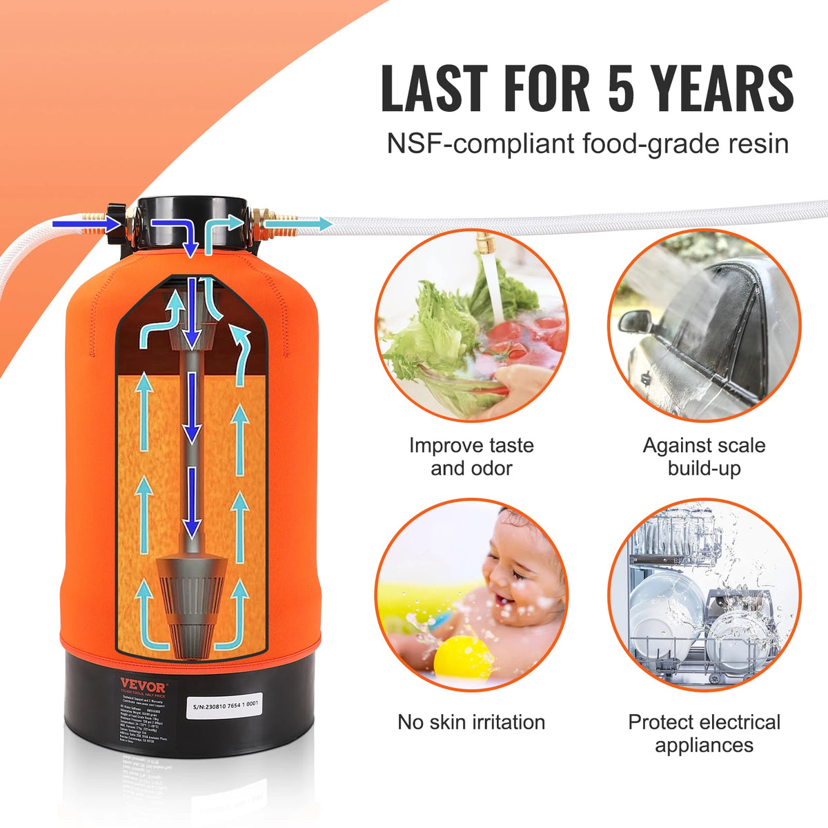 SucceBuy RV Water Softener 16,000Grain Portable Water Softenerwith 3/4"Brass Fittings and 42Hose Soften Hard Water Filter System