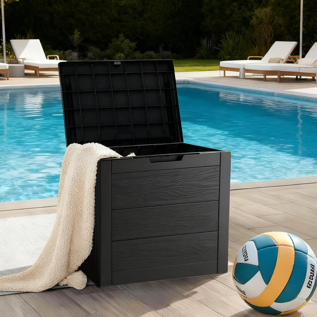 Sarenzon Outdoor Deck Box With Lockable Lid And Waterproof Plastic