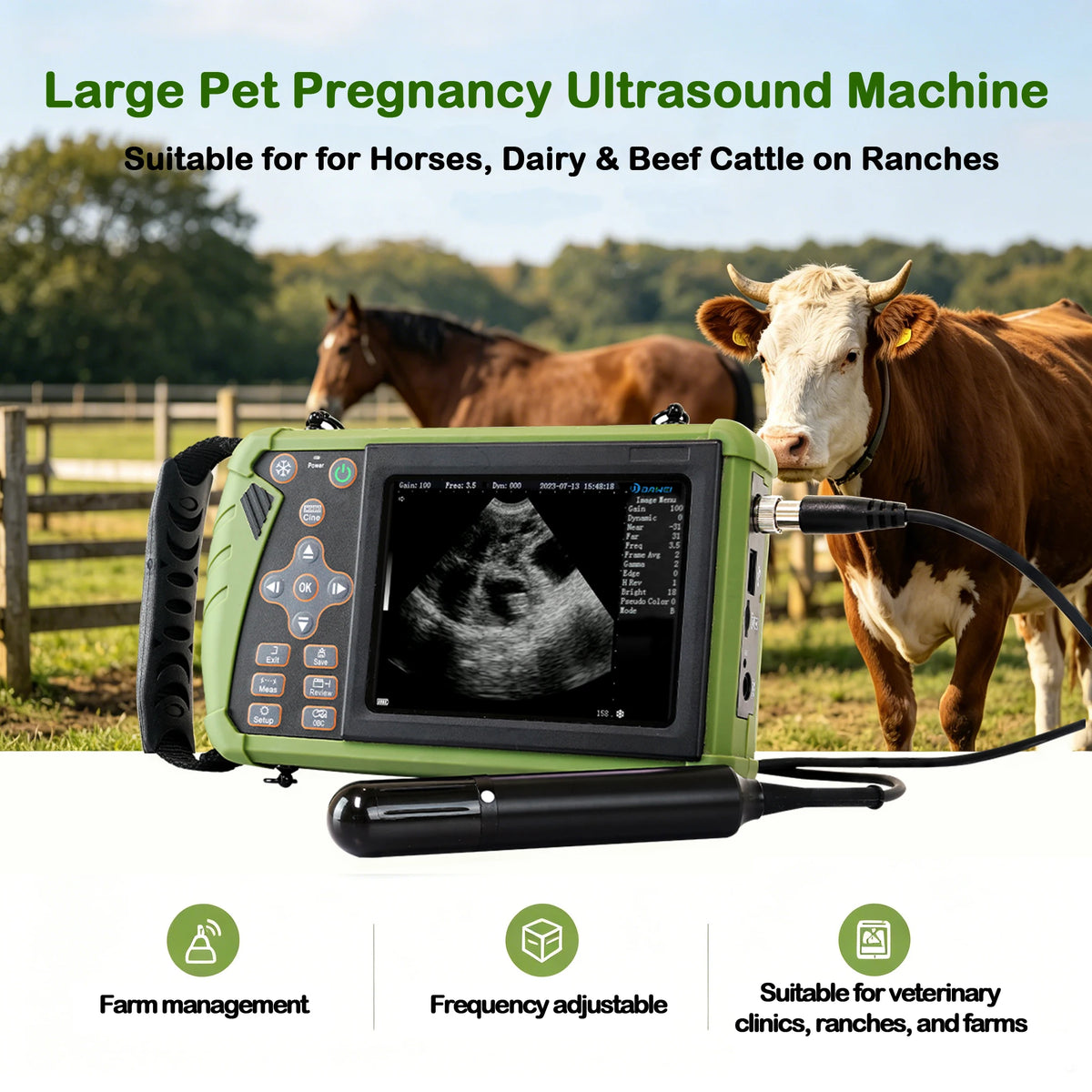Dawei Portable Veterinary Ultrasound Scanner 3.5 Mhz Rectal Probe