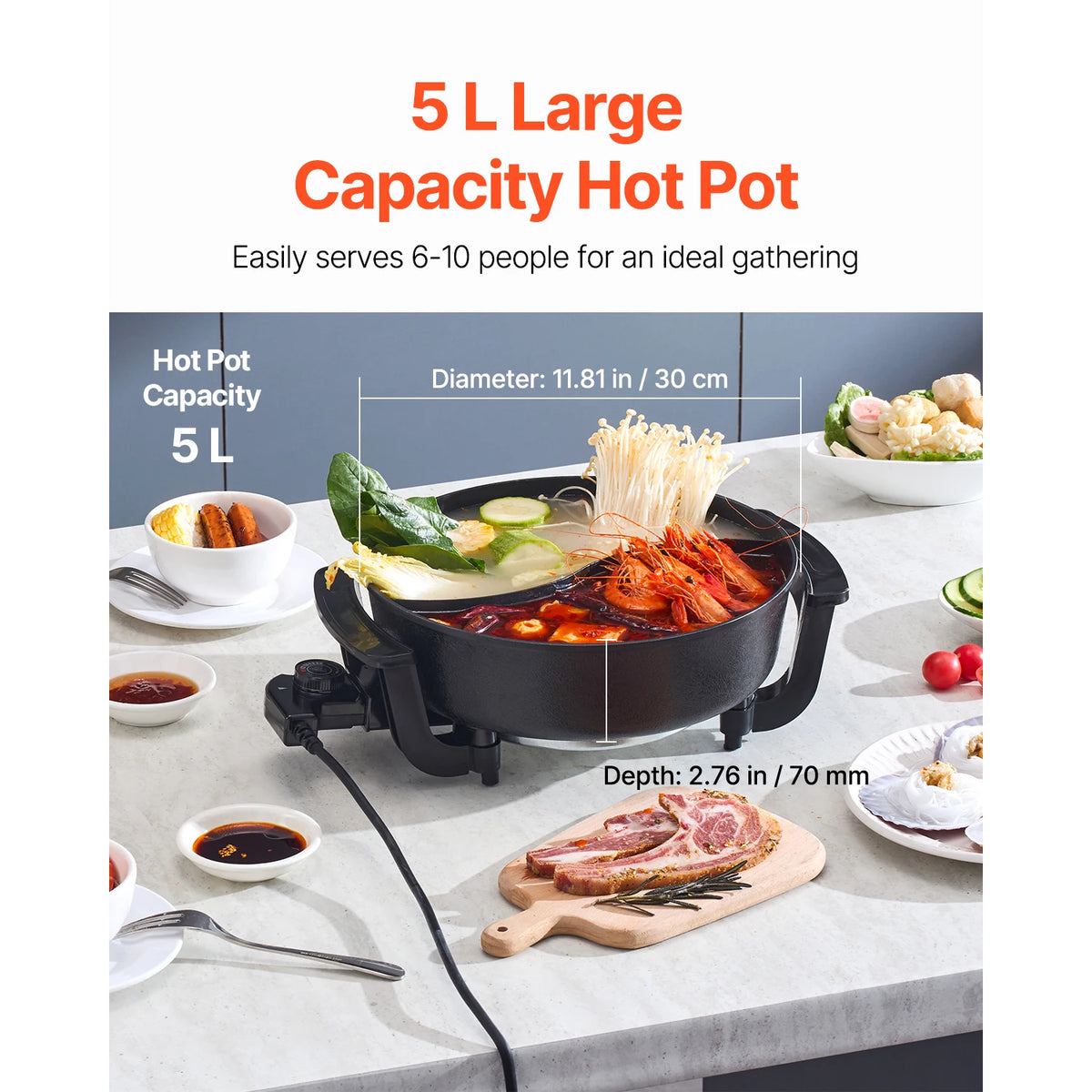 SucceBuy Dual Flavor Electric Hot Pot With Divider Lid