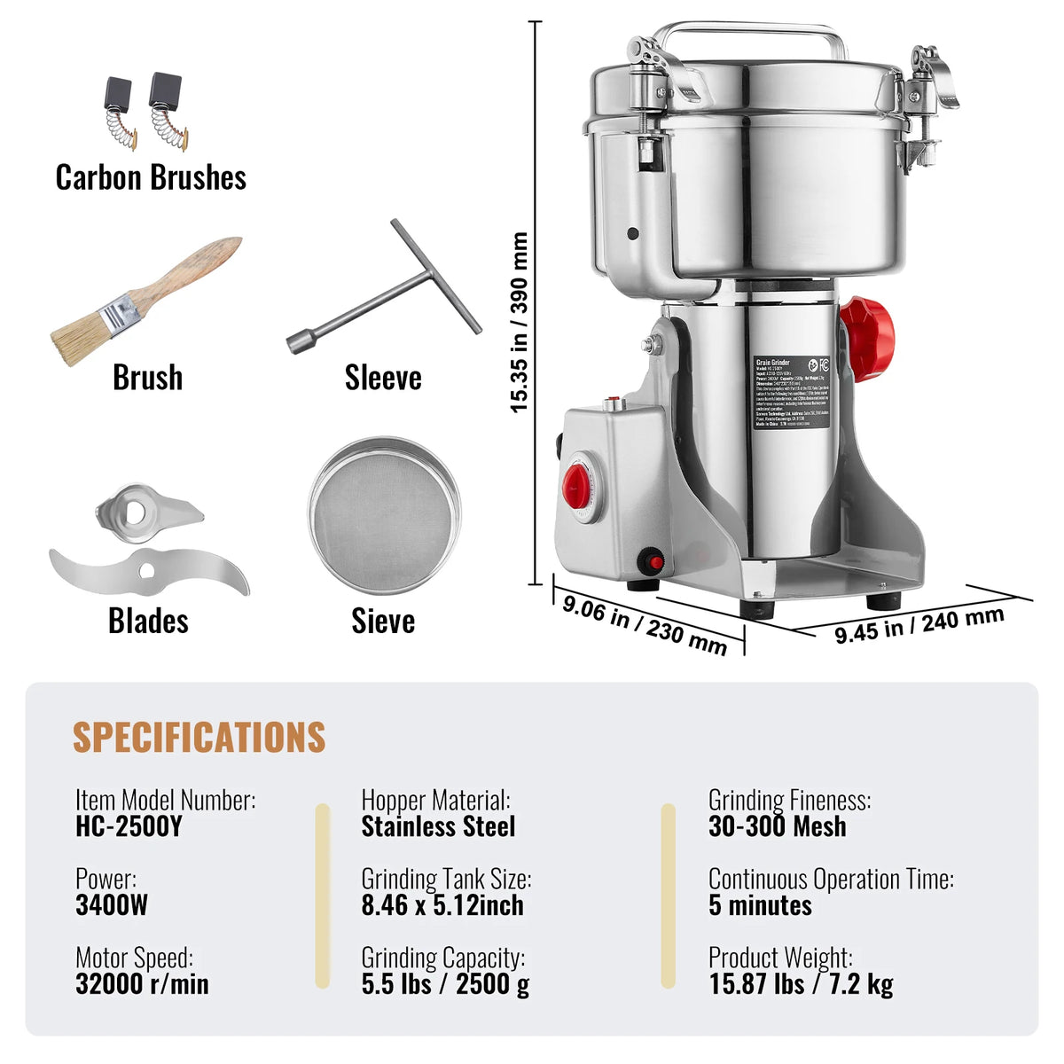 SucceBuy Commercial Electric Grain And Spice Mill Grinder