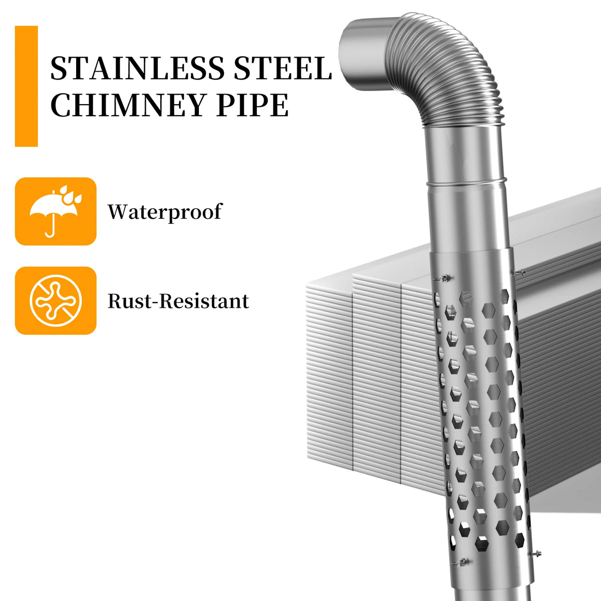 Stainless Steel Wood Stove Chimney Equipment-Elbow Pipe and Chimney Brush, 3.5 Inches (9 cm) X 12.6 Inches (32 cm), Suitable for Wood-Burning Stove Chimney Ventilation Pipe, Stove Accessories, Camping Wood Stove Accessories,