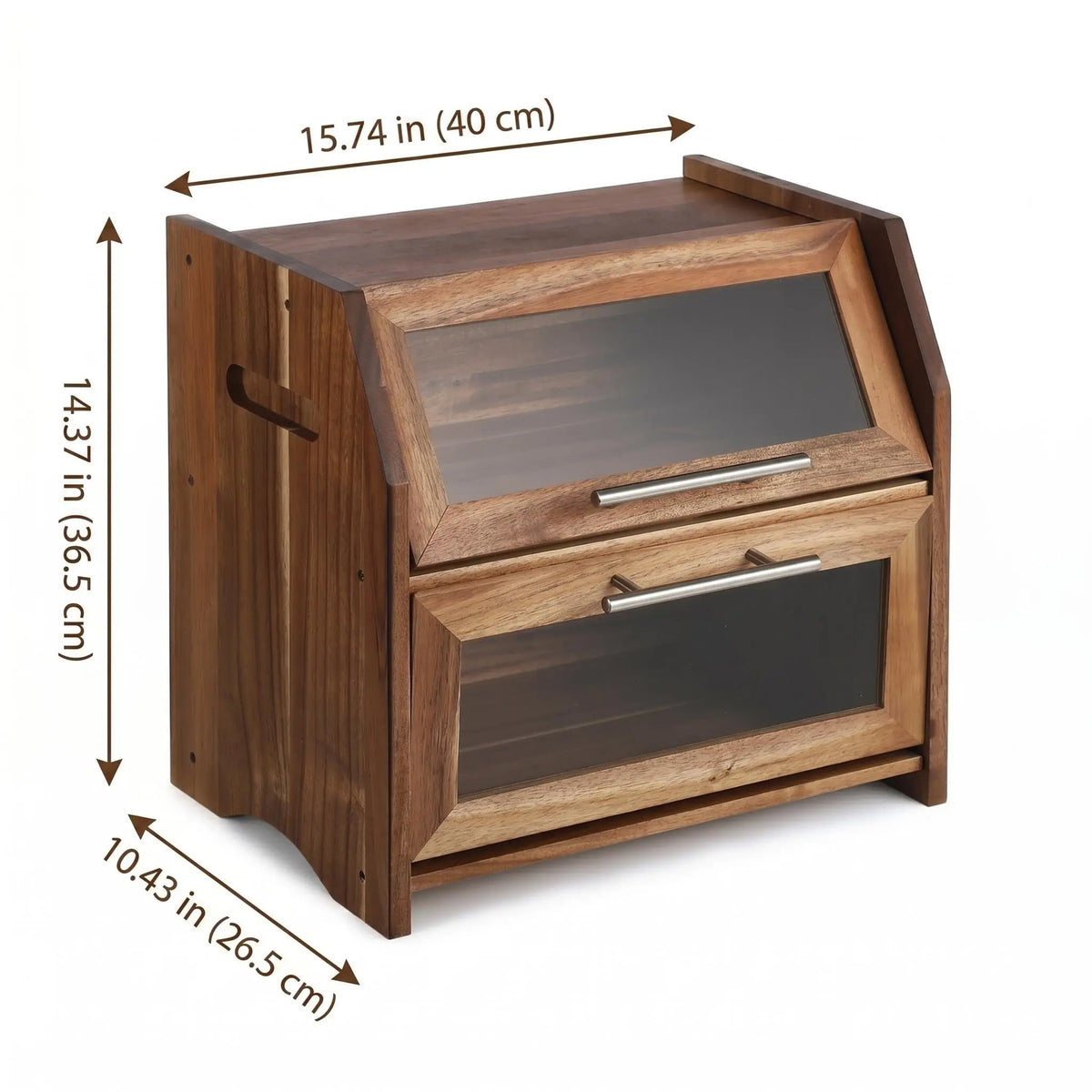 HiMISS Acacia Wood Double Layer Bread Box With Clear Doors