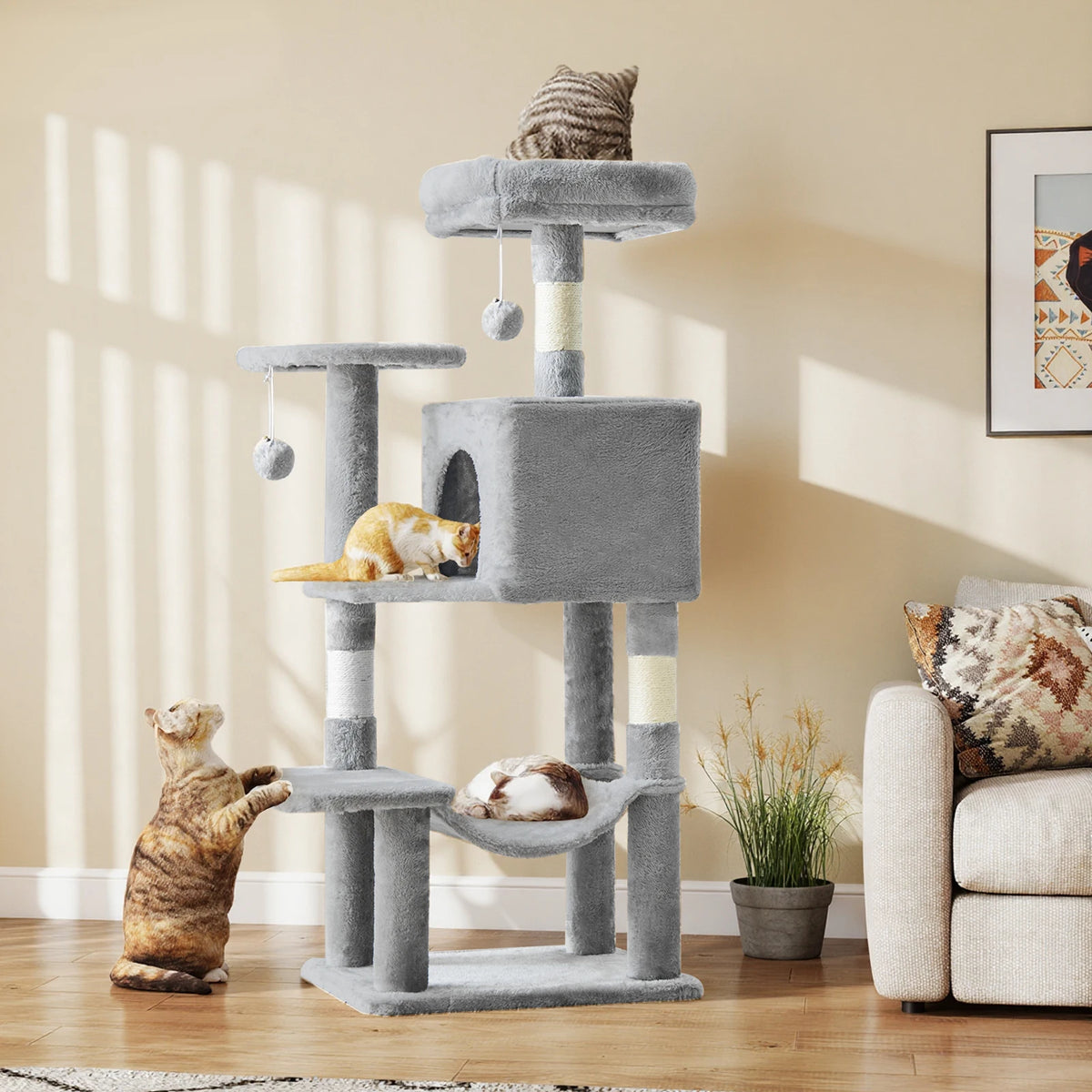 Jhk Stable Cat Tree Tower Featuring Sisal Posts And Shelter
