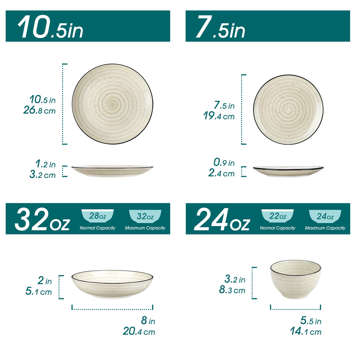 Malacasa 24 Piece Ceramic Dinnerware Set With Bowls And Plates