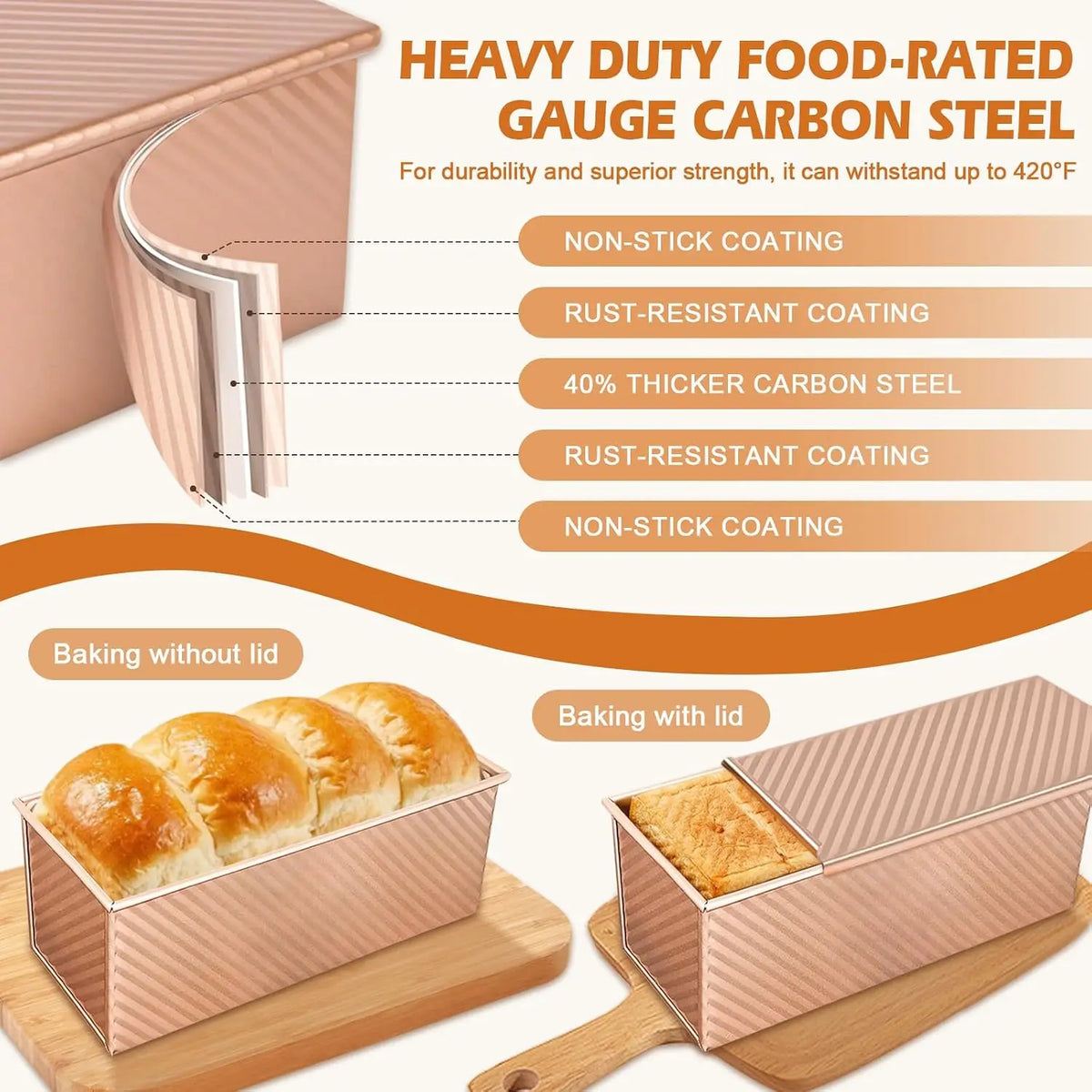 Professional Pullman Loaf Pan Set Carbon Steel Non Stick Bread Mold