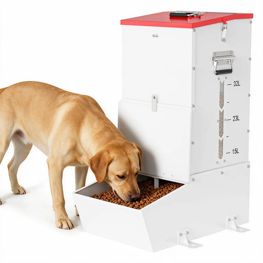 Lockable Automatic Dog Feeder Large Heavy Duty Metal Gravity Livestock Pig Goat Feeder Outdoor Weatherproof Raccoon Vermin Proof Pet Food Storage Dispenser Bin For Pigs Dogs Farm Animals