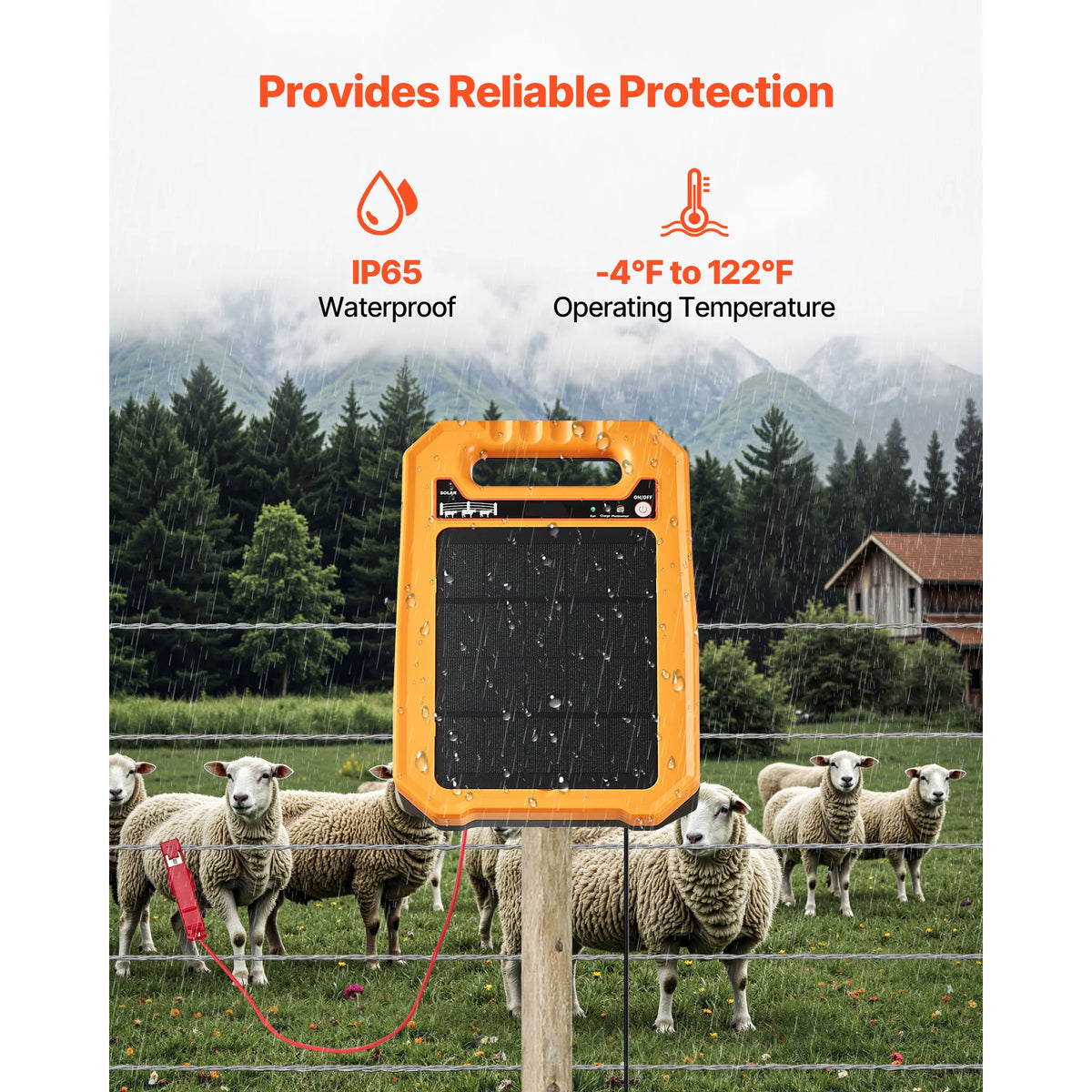 SucceBuy Solar Fence Charger 1.86 Miles Range Weather-Resistant Electric Fence Energizer Kit for Livestock Garden Protection